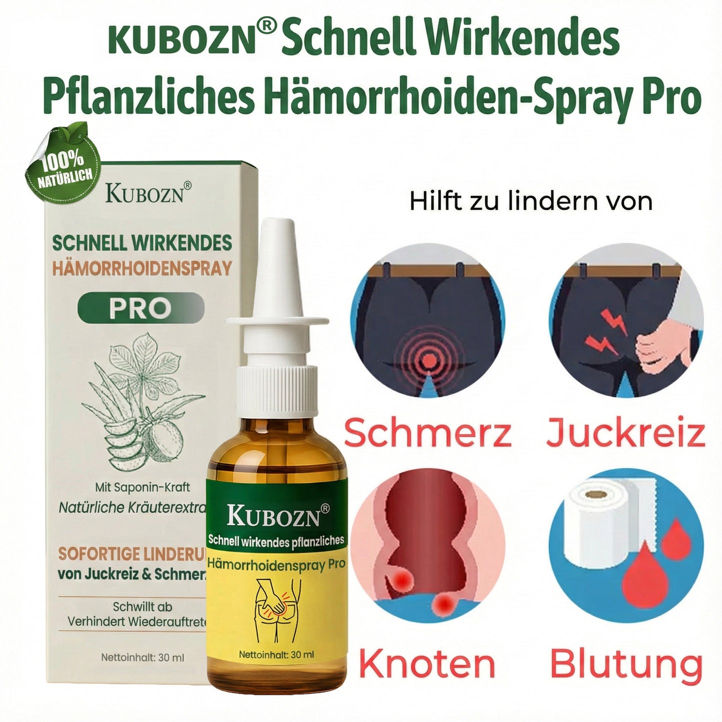 KUBOZN® Pflanzliches Hämorrhoiden-Sofort-Spray Pro